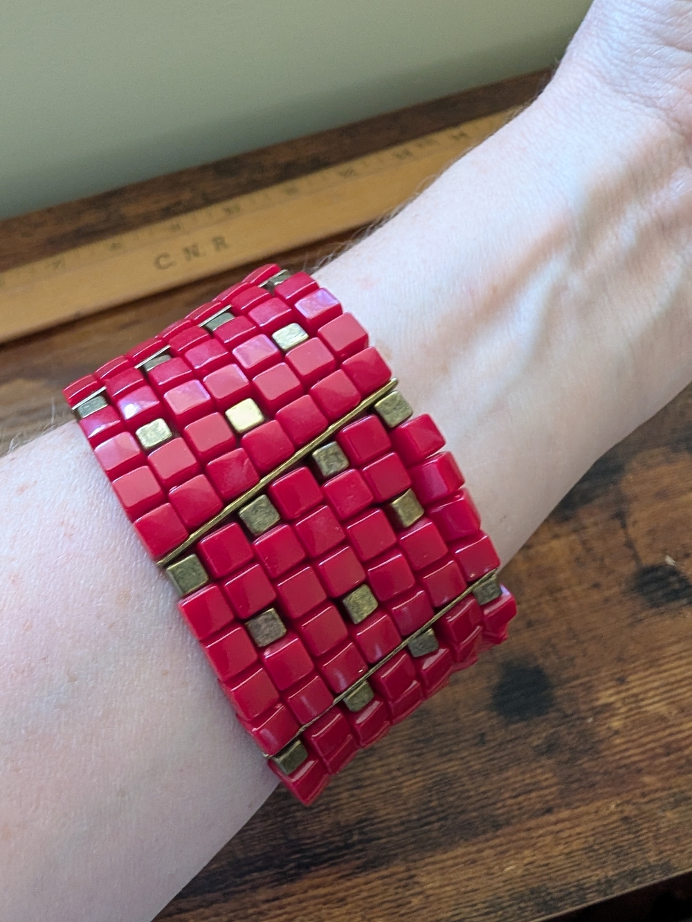 Red Tile Stretch Bracelet - Stylish Wearable Accessory